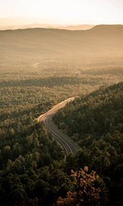 Preview wallpaper road, forest, aerial  view, markup