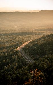 Preview wallpaper road, forest, aerial  view, markup