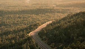 Preview wallpaper road, forest, aerial  view, markup