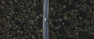 Preview wallpaper road, forest, aerial view, trees, tops