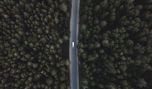 Preview wallpaper road, forest, aerial view, trees, tops