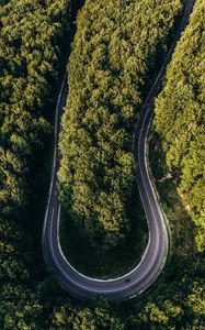 Preview wallpaper road, forest, aerial view, turn, winding