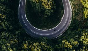 Preview wallpaper road, forest, aerial view, turn, winding