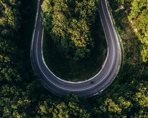 Preview wallpaper road, forest, aerial view, turn, winding