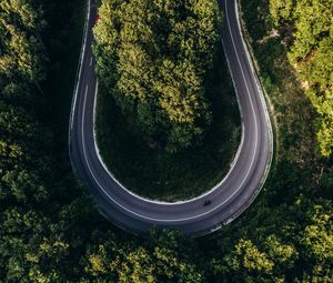 Preview wallpaper road, forest, aerial view, turn, winding