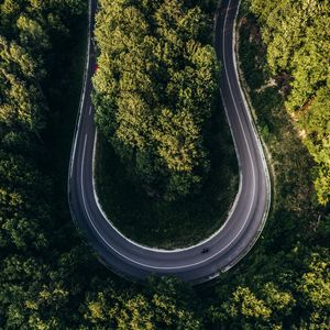 Preview wallpaper road, forest, aerial view, turn, winding