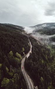 Preview wallpaper road, forest, aerial view, mountains, hills