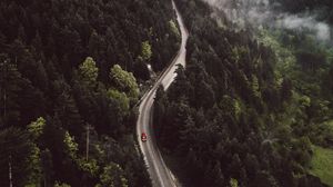 Preview wallpaper road, forest, aerial view, mountains, hills