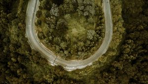 Preview wallpaper road, forest, aerial view, turn, winding