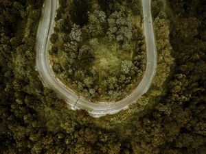 Preview wallpaper road, forest, aerial view, turn, winding