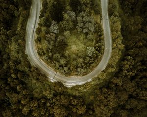 Preview wallpaper road, forest, aerial view, turn, winding