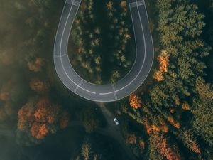 Preview wallpaper road, forest, aerial view, winding, turn