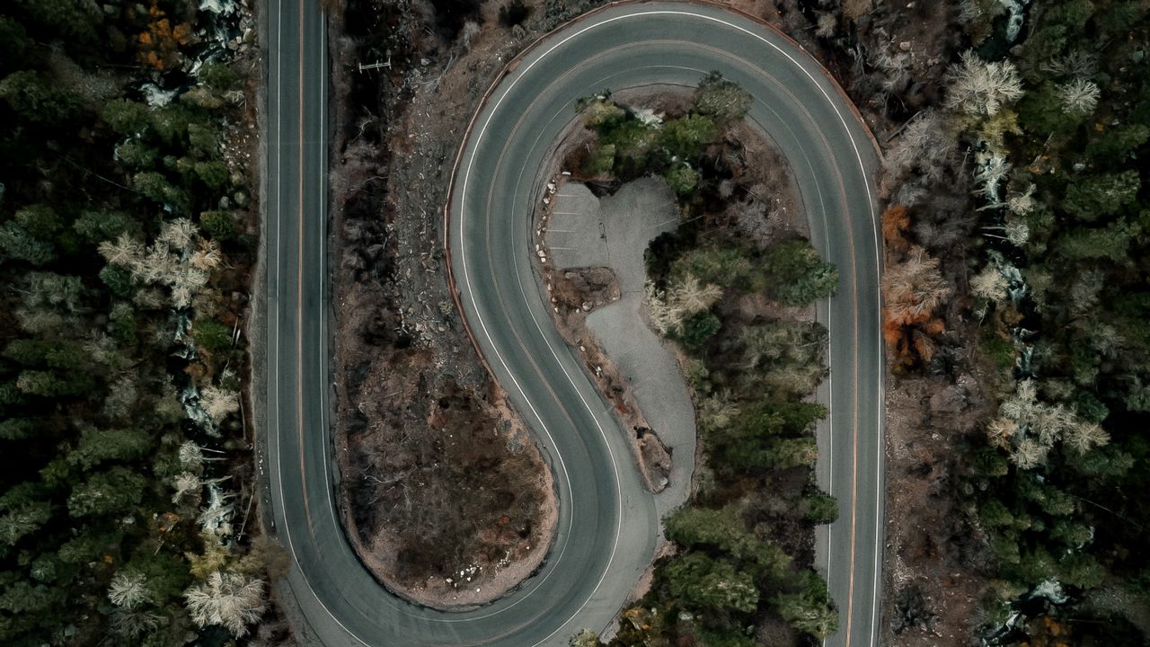 Wallpaper road, forest, aerial view, relief