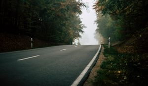Preview wallpaper road, forest, fog, nature