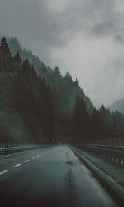 Preview wallpaper road, forest, fog, dark