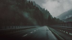 Preview wallpaper road, forest, fog, dark