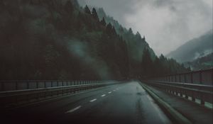 Preview wallpaper road, forest, fog, dark