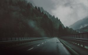 Preview wallpaper road, forest, fog, dark