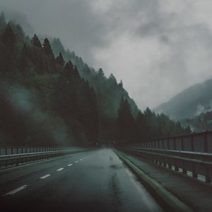 Preview wallpaper road, forest, fog, dark