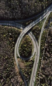 Preview wallpaper road, forest, junction, tangled, aerial view