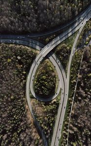 Preview wallpaper road, forest, junction, tangled, aerial view