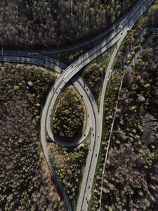 Preview wallpaper road, forest, junction, tangled, aerial view