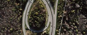 Preview wallpaper road, forest, junction, tangled, aerial view