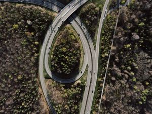 Preview wallpaper road, forest, junction, tangled, aerial view