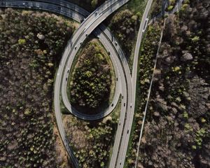 Preview wallpaper road, forest, junction, tangled, aerial view