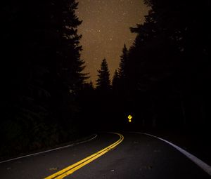 Preview wallpaper road, forest, night, starry sky