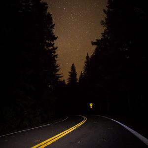 Preview wallpaper road, forest, night, starry sky