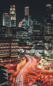 Preview wallpaper road, freezelight, buildings, lights, city, night