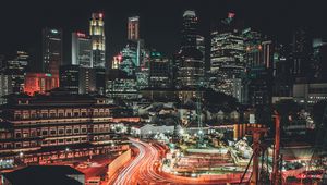 Preview wallpaper road, freezelight, buildings, lights, city, night