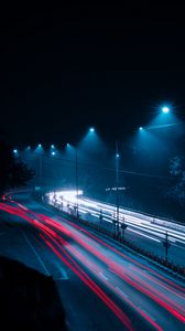 Preview wallpaper road, freezelight, lights, glow, night