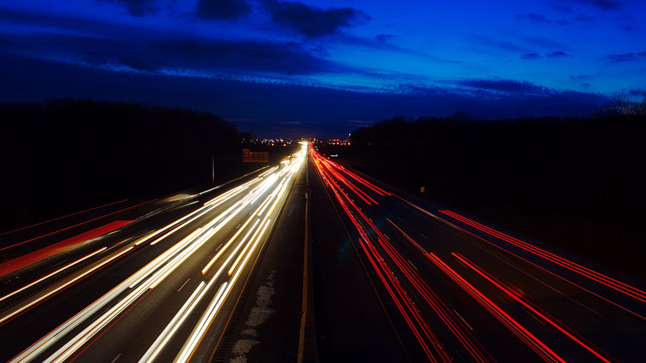 Wallpaper road, freezelight, lights, night