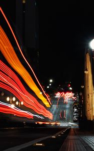 Preview wallpaper road, freezelight, long exposure, lights, night