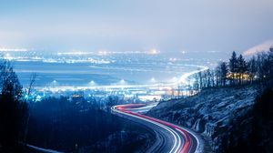 Preview wallpaper road, freezelight, neon, city, night