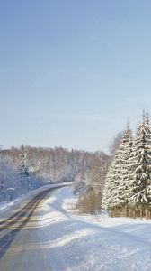 Preview wallpaper road, fur-trees, winter