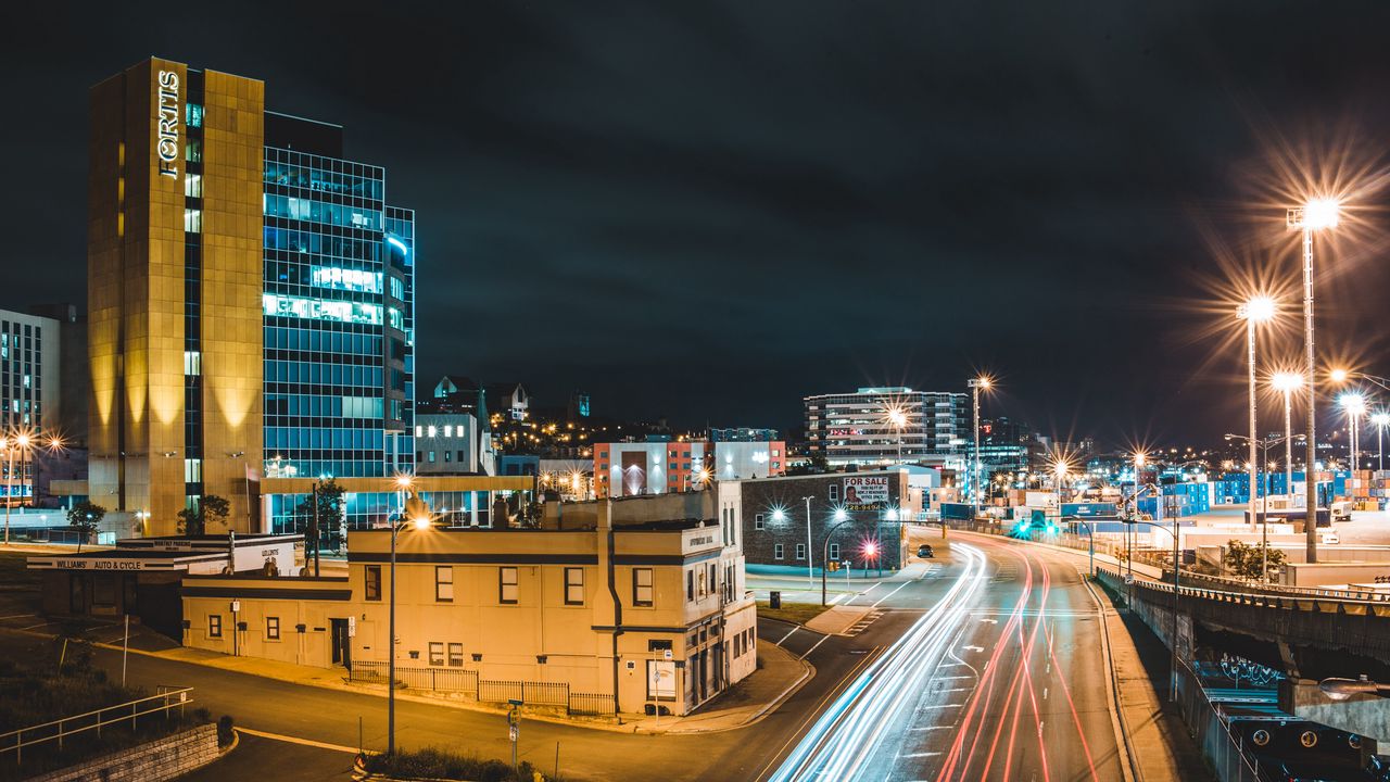 Wallpaper road, glow, long exposure, neon, night