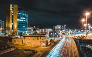 Preview wallpaper road, glow, long exposure, neon, night