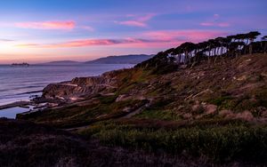 Preview wallpaper road, grass, hills, sea, nature