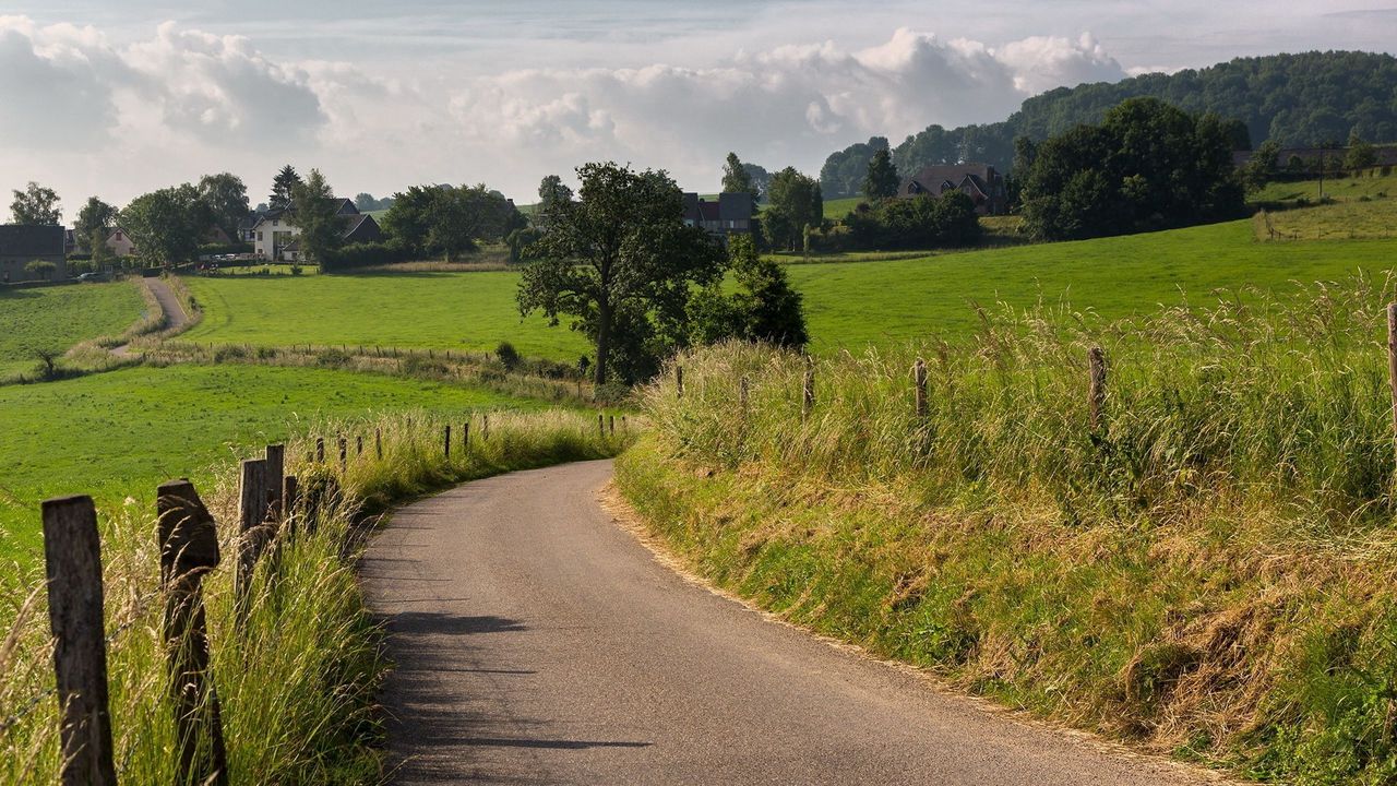 Wallpaper road, grass, sky, summer