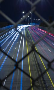 Preview wallpaper road, grid, lights, long exposure, night
