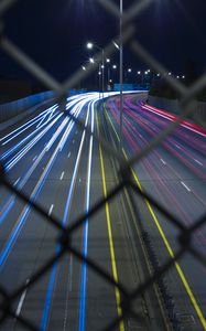 Preview wallpaper road, grid, lights, long exposure, night