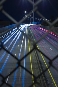 Preview wallpaper road, grid, lights, long exposure, night