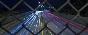 Preview wallpaper road, grid, lights, long exposure, night