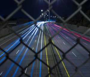 Preview wallpaper road, grid, lights, long exposure, night
