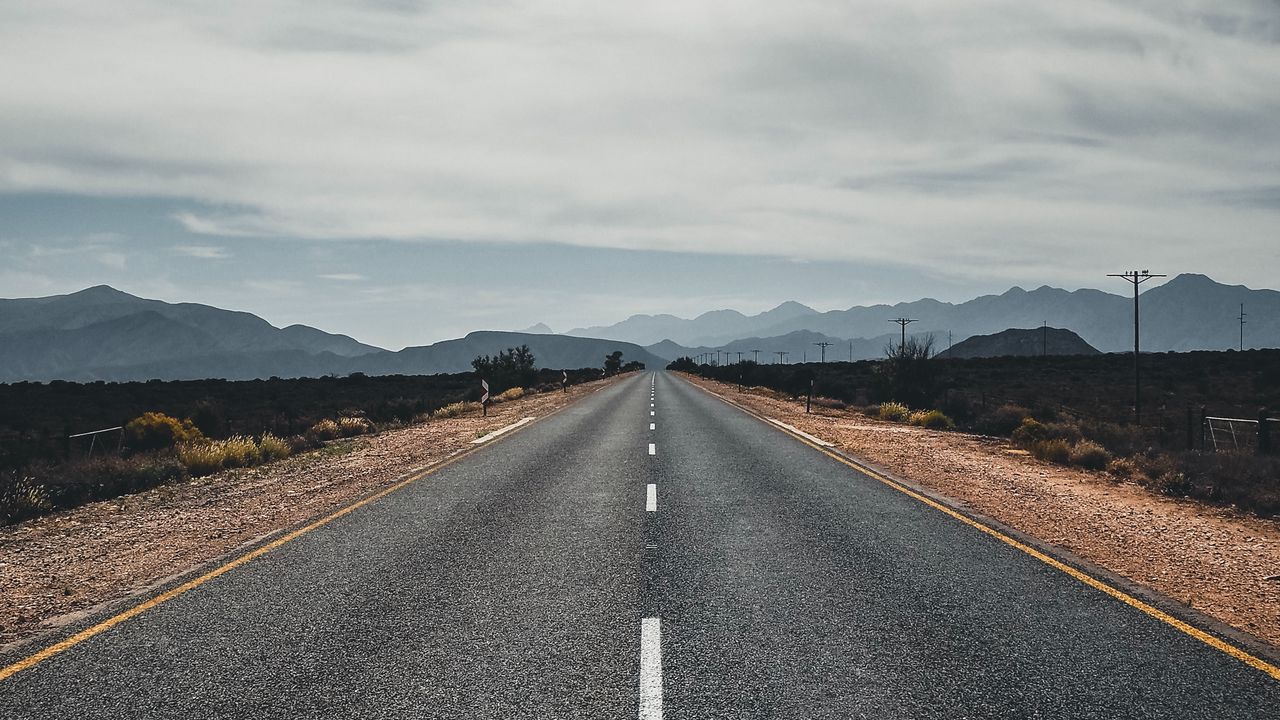 Wallpaper road, highway, asphalt, mountains, horizon