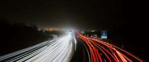 Preview wallpaper road, highway, lights, long exposure, dark