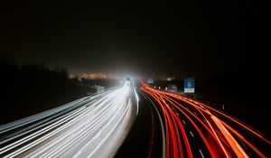 Preview wallpaper road, highway, lights, long exposure, dark